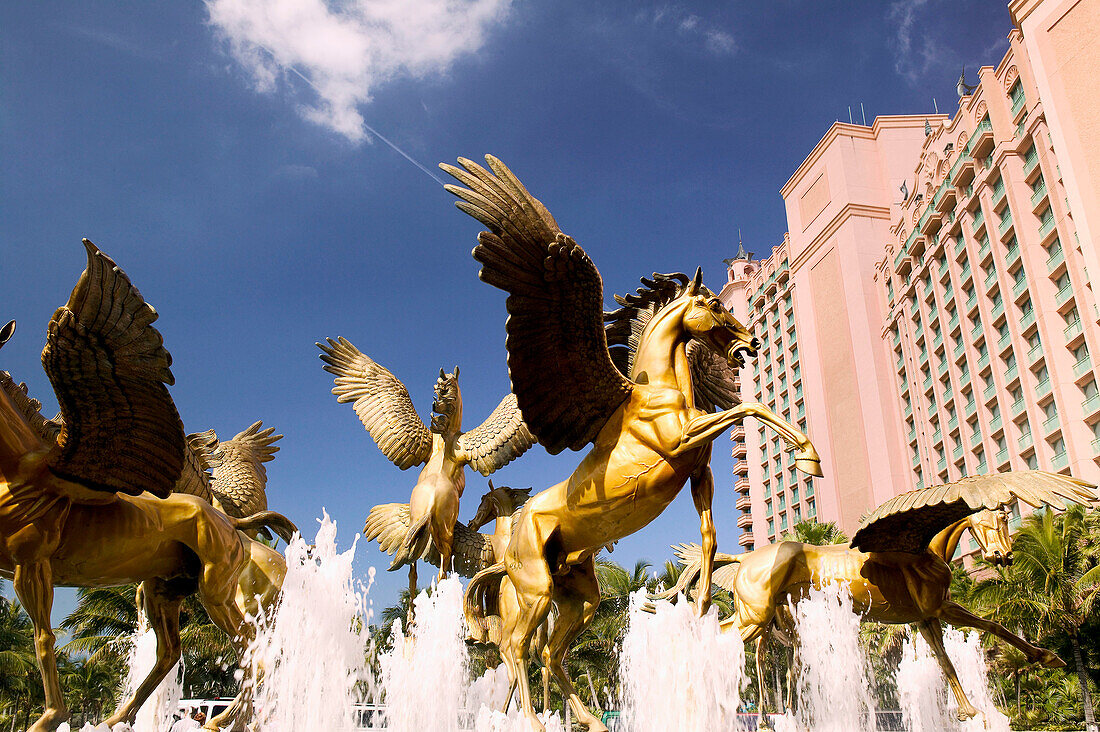 Bahamas, New Providence Island, Nassau: Atlantis Resort and Casino / Paradise Island. The Flying Horses of Atlantis Sculpture by Danie De Jager