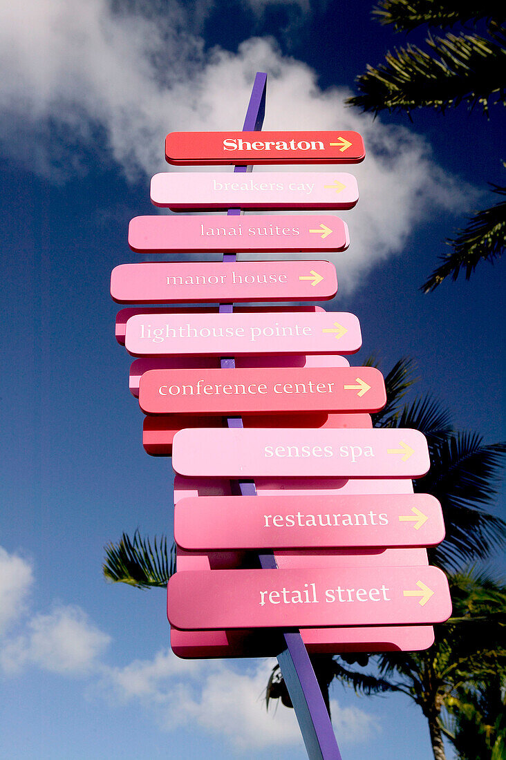 Bahamas, Grand Bahama Island, Lucaya: Signage at the Sheraton Complex