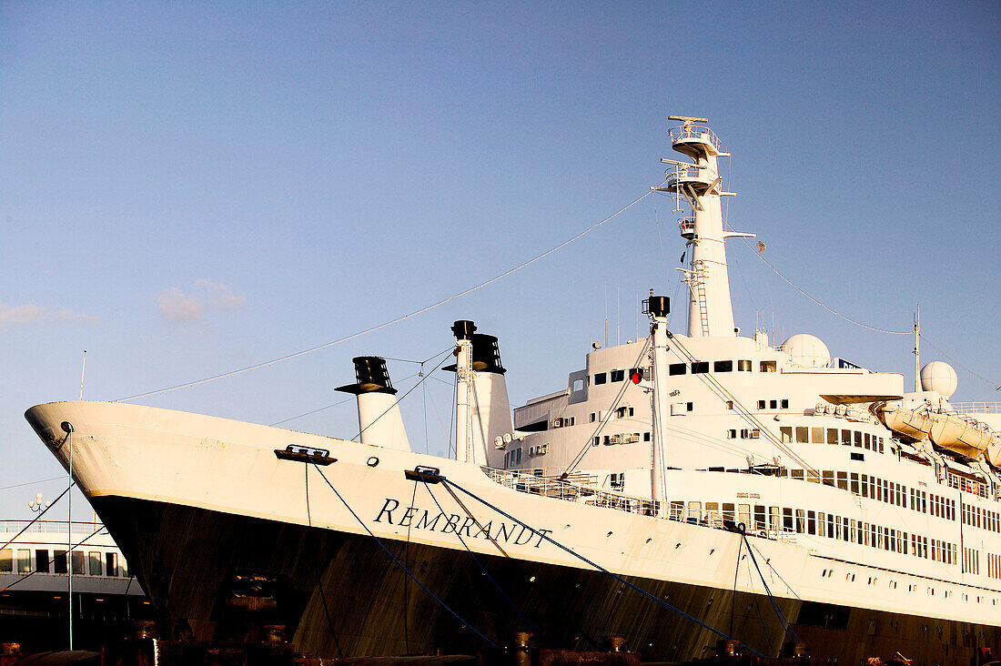 Bahamas, Grand Bahama Island, Freeport: Port of Freeport, Oceanliner Rembrandt being Refitted