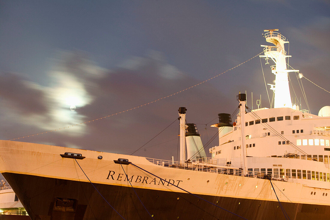 Bahamas, Grand Bahama Island, Freeport: Port of Freeport, Ocean Liner Rembrandt, Evening