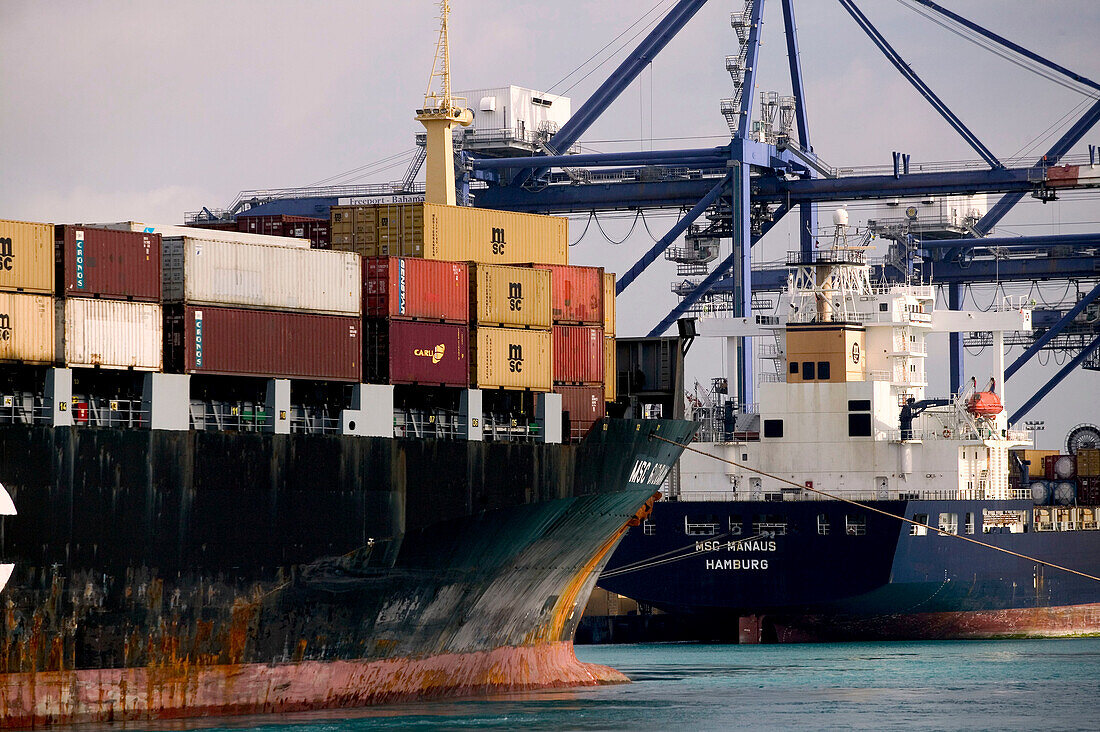 Bahamas, Grand Bahama Island, Freeport: Port of Freeport Container Cargo Port Area / Morning