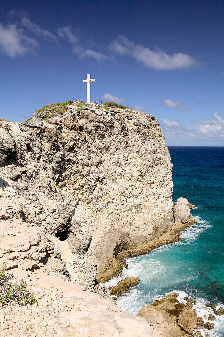 French West Indies (FWI), Guadeloupe, Grande Terre Island, Pointe des Chateaux: Easternmost Point of Grande Terre. Cross on Morne Pavillion