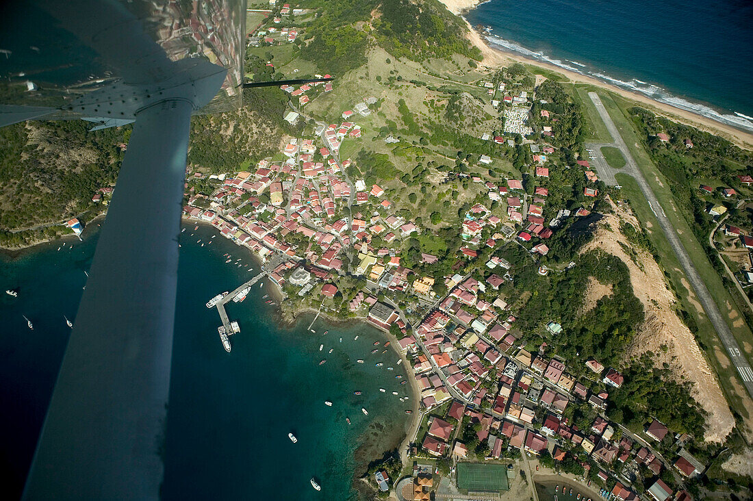 French West Indies (FWI), Guadeloupe, Les-Saintes Islands, Terre-de-Haut: Aerial View of Bourg Des Saintes