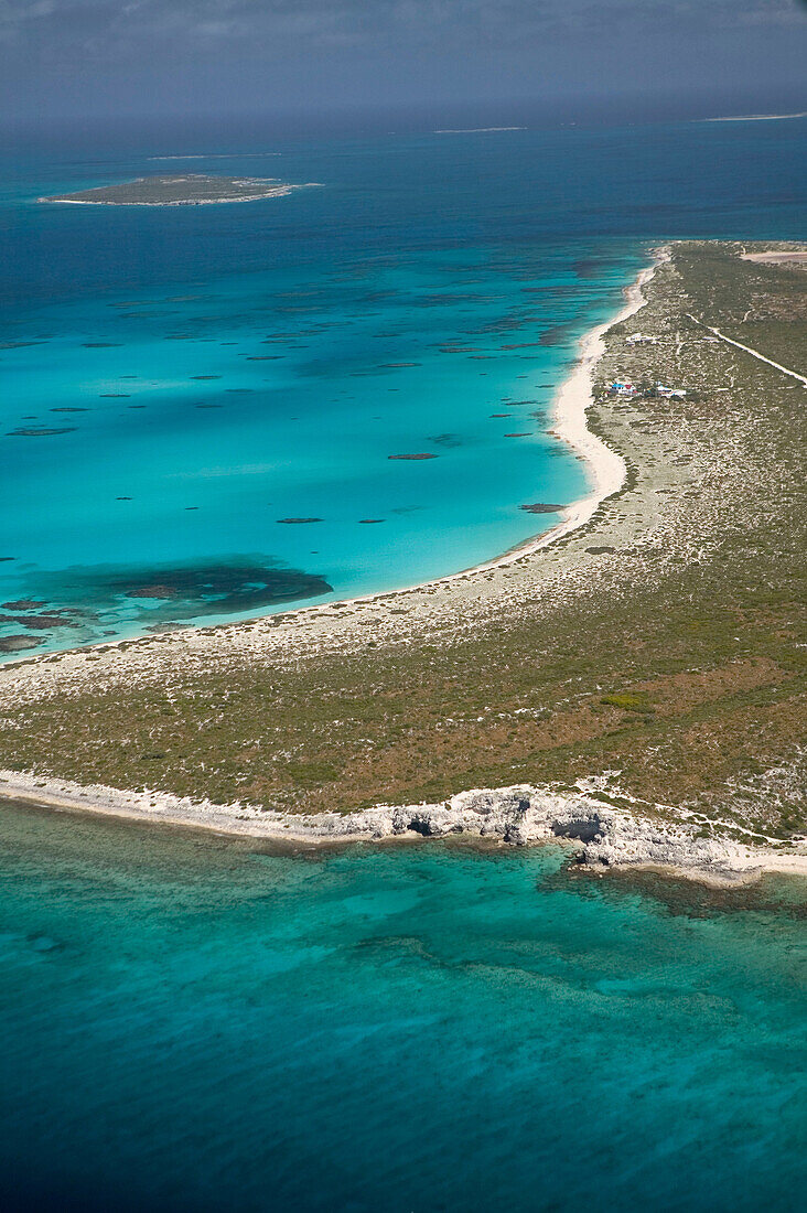 Turks & Caicos, Salt Cay Island: Historic Former World s Greatest Producer of Salt: Aerial View from Small Airplane of Turks island Passage