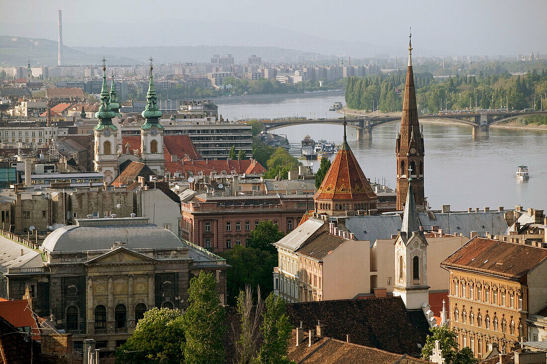 Castle Hill View of Danube River & Vizivaros (Watertown) Area. Buda. Budapest. Hungary. 2004.