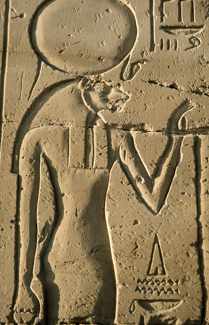 Bas-relief hieroglyph at Temple of Amon-Re, Karnak. Luxor, Egypt