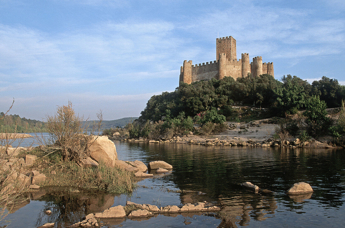 Castle of Almourol, templar knights stronghold situated in a small rocky island in the middle of the Tagus river. Portugal