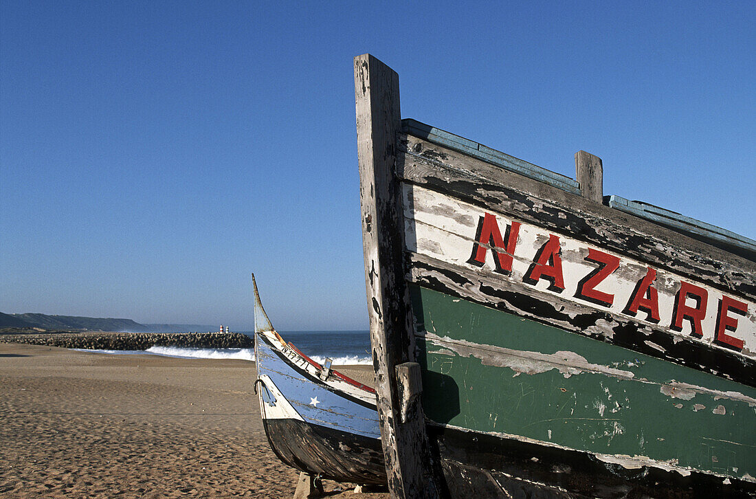 Boats on beach, Nazaré. Portugal