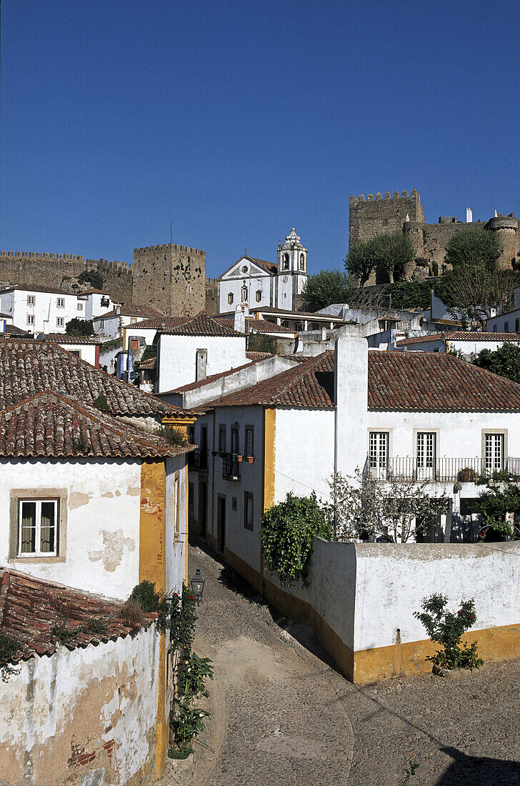 Castle and church of Santiago in old town Óbidos. Portugal