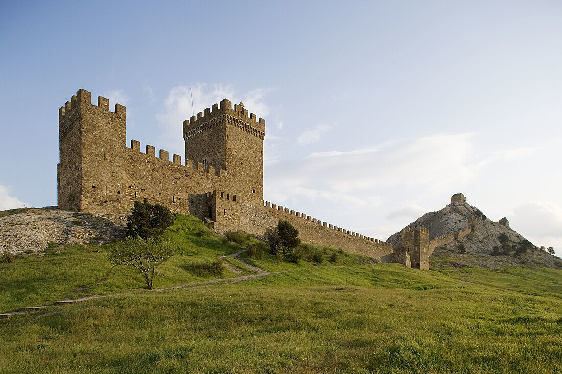 Genoese fortress on the top of Krepostnaya mountain, Sudak. Crimea, Ukraine