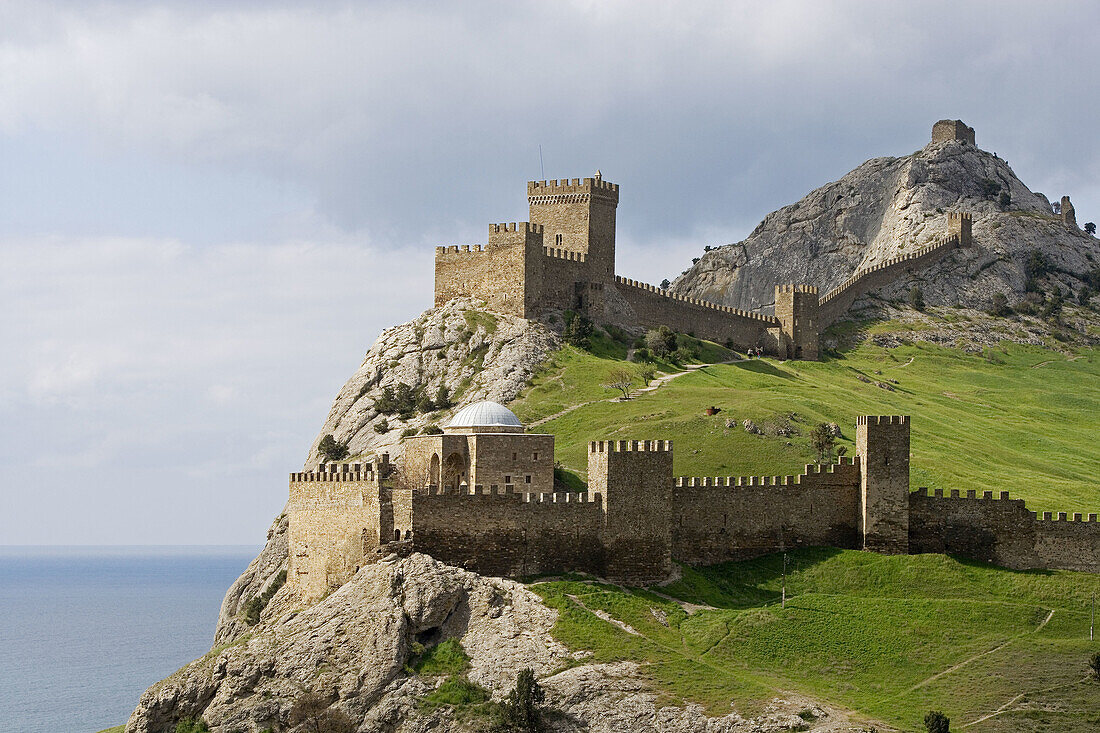 Genoese fortress on the top of Krepostnaya mountain, Sudak. Crimea, Ukraine