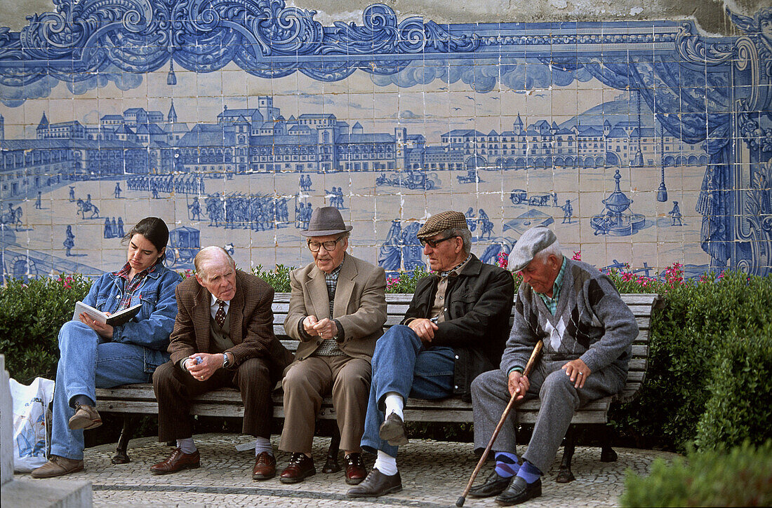 Azulejo tiles in the Miradouro Santa Luzia depicting Praça do Comércio, Lisbon. Portugal