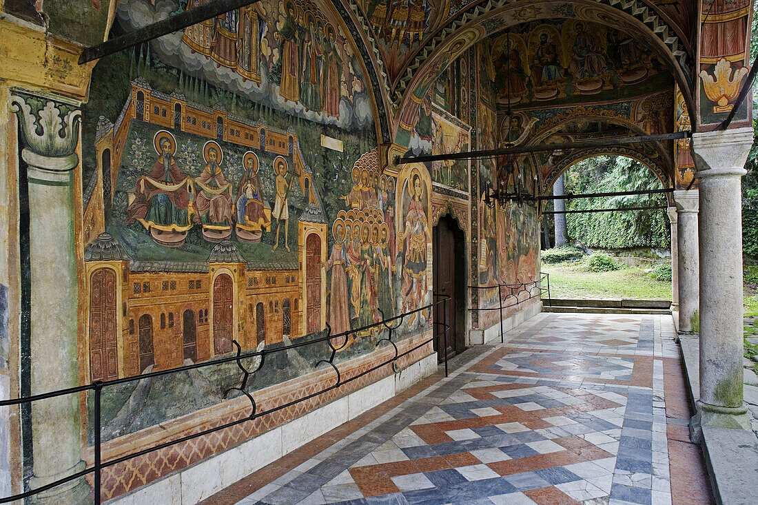 Frescos of Zahari Zograf, 1840. Church of St. Virgin. XVIth century. Monastery. Trojan. Bulgaria.
