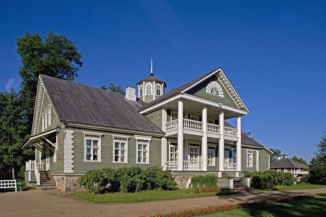 Domain of Alexander Pushkin family, wooden estate. Pietrovskoye. Pushkinskie Gory. Russia.