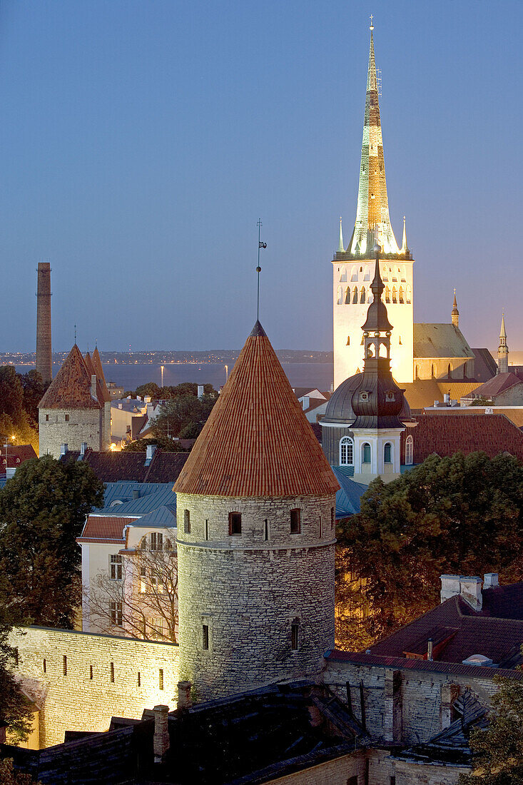 St. Olaf Church, Lower Walls. Old Town from Toompea. Tallinn. Estonia.