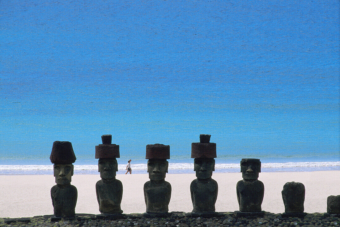 Moais. Anakena Beach. Easter Island. Chile