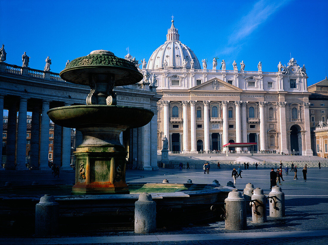 St. Peter s Basilica and fountain. Vatican City. Rome. Italy