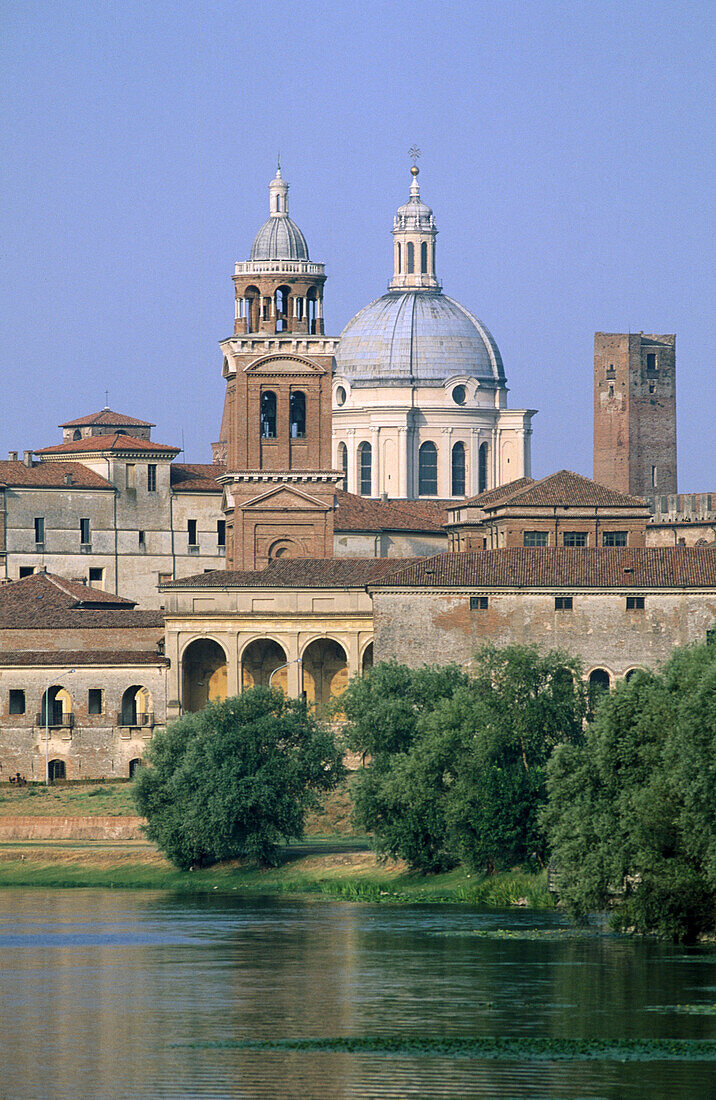 Mantova s old town skyline from Lago Inferiore . Lombardy, Italy