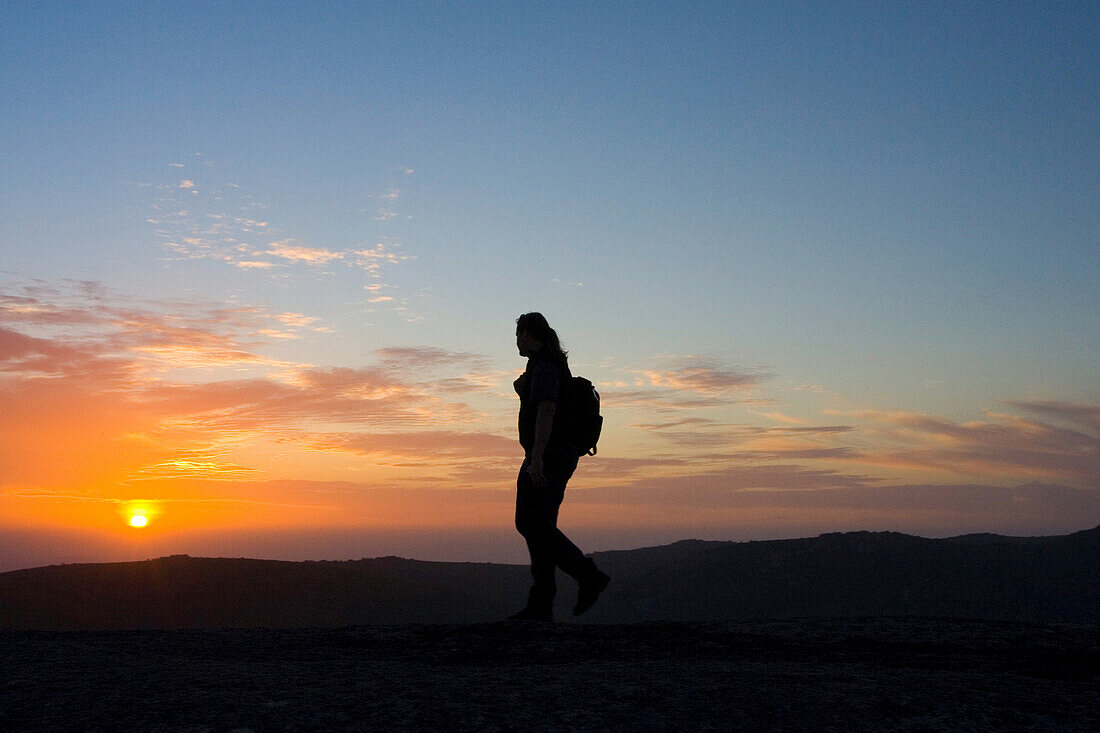 Silhouette of a woman hiking, Paarl Rock, Paarl Mountain, South Africa, Africa, mr