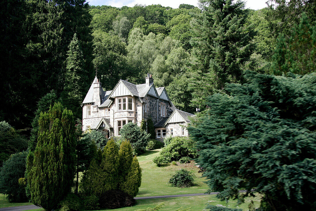 House near Loch Ard, Southern Highlands, Scotland, Great Britain, Europe