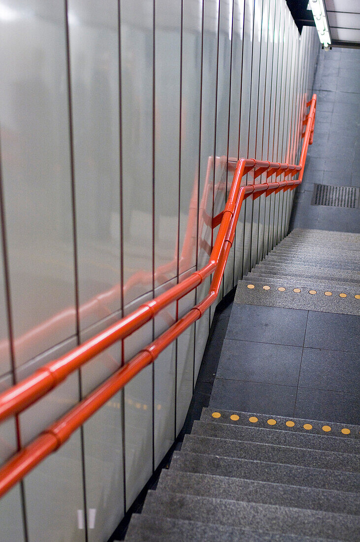 Stairs with red handrail, Vienna, Austria