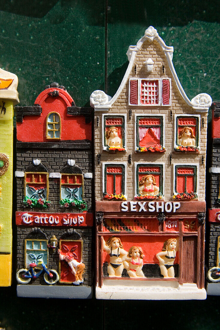 Amsterdam flower market Detail of souvenirs of dutch houses