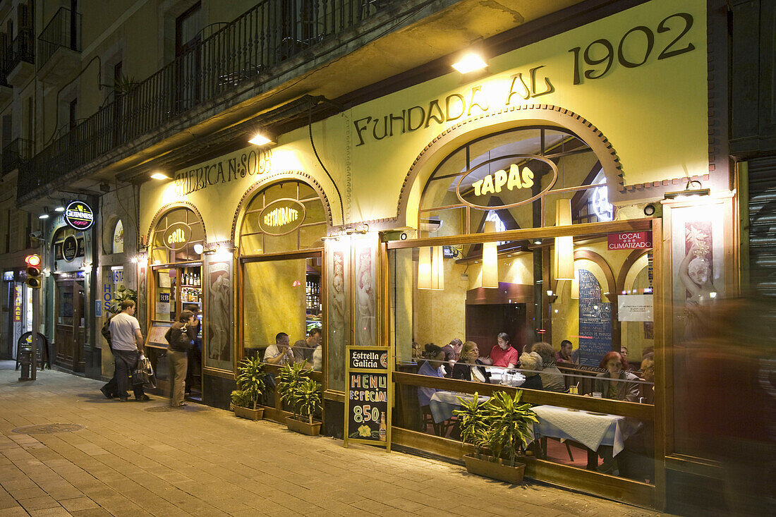 spain,Barcelona,typical Tapa bar Restaurant American soda near Ramblas