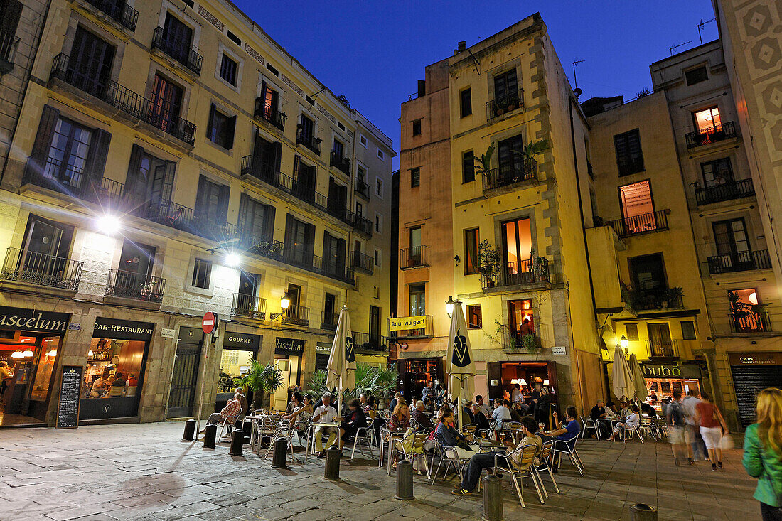 Barcelona,Plaza de Santa Maria in Ribera,Barcelona La Ribera,Plaza de Santa Maria,street cafes in the evening