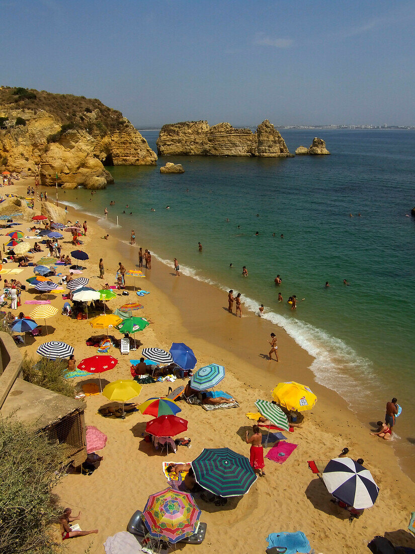 Portugal Algarve near Lagos , Praia Dona Ana Atlantik coast, crowded beach