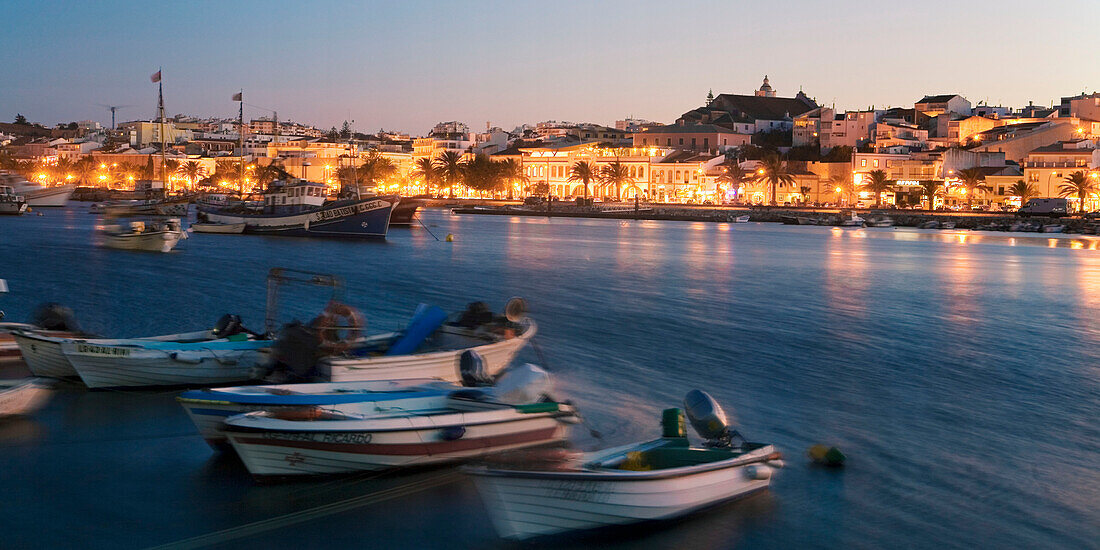 Portugal Algarve Lagos,  harbour panorama at twilight