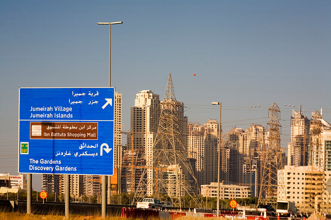 Dubai Marina skyscrapers under construction,highway
