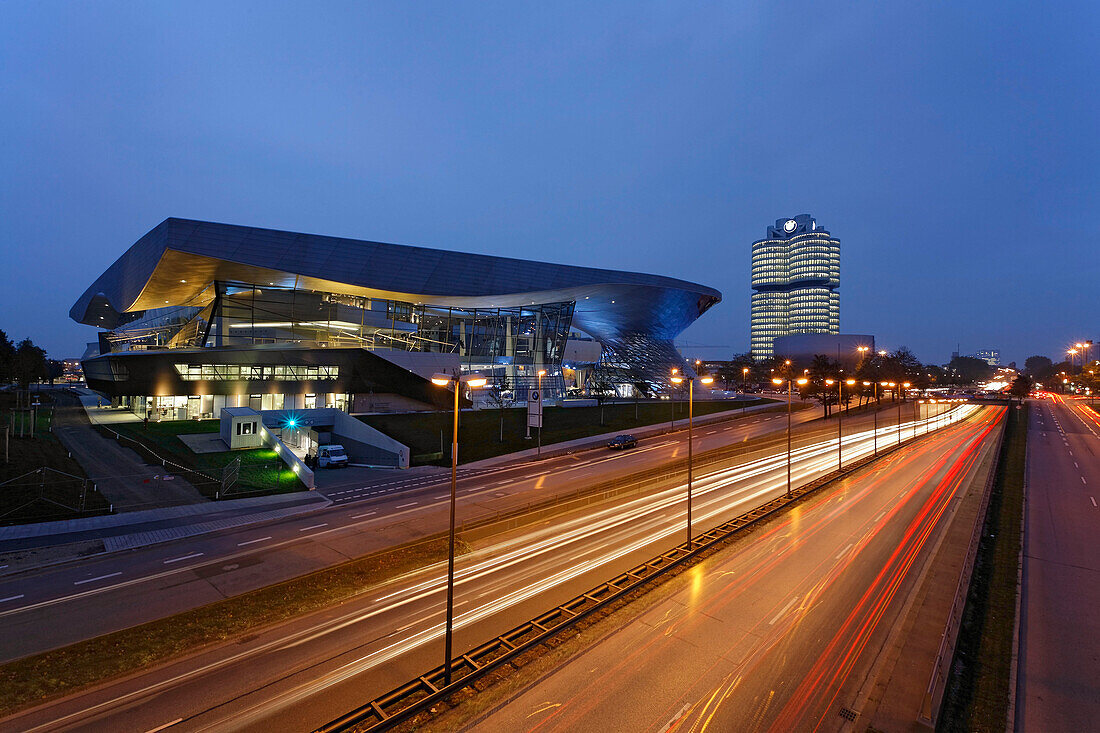 Bavaria Munich BMW World . New distribution center near BMW administration tower and BMW museum