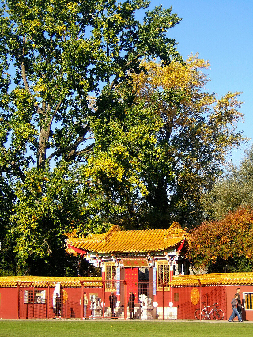 Switzerland Zuerich,china garden near lake, autumn