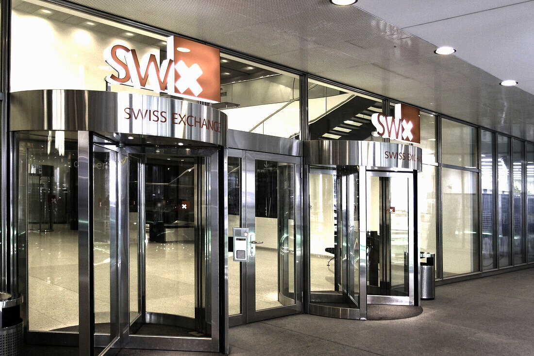 Switzerland, Zurich, stock exchange, swiss Exchange sign , entrance