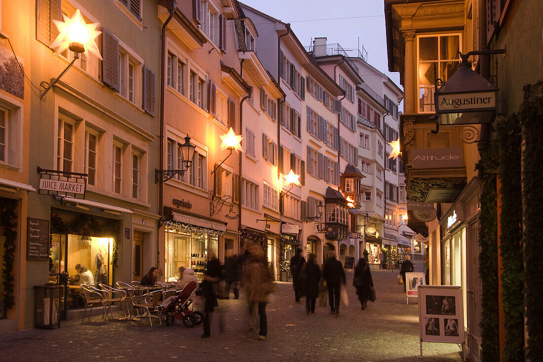 Switzerland Zurich, Augustinergasse, old city center christmas illumination