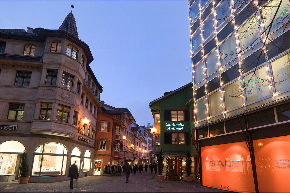 Switzerland Zurich, Augustinergasse, old city center christmas illumination