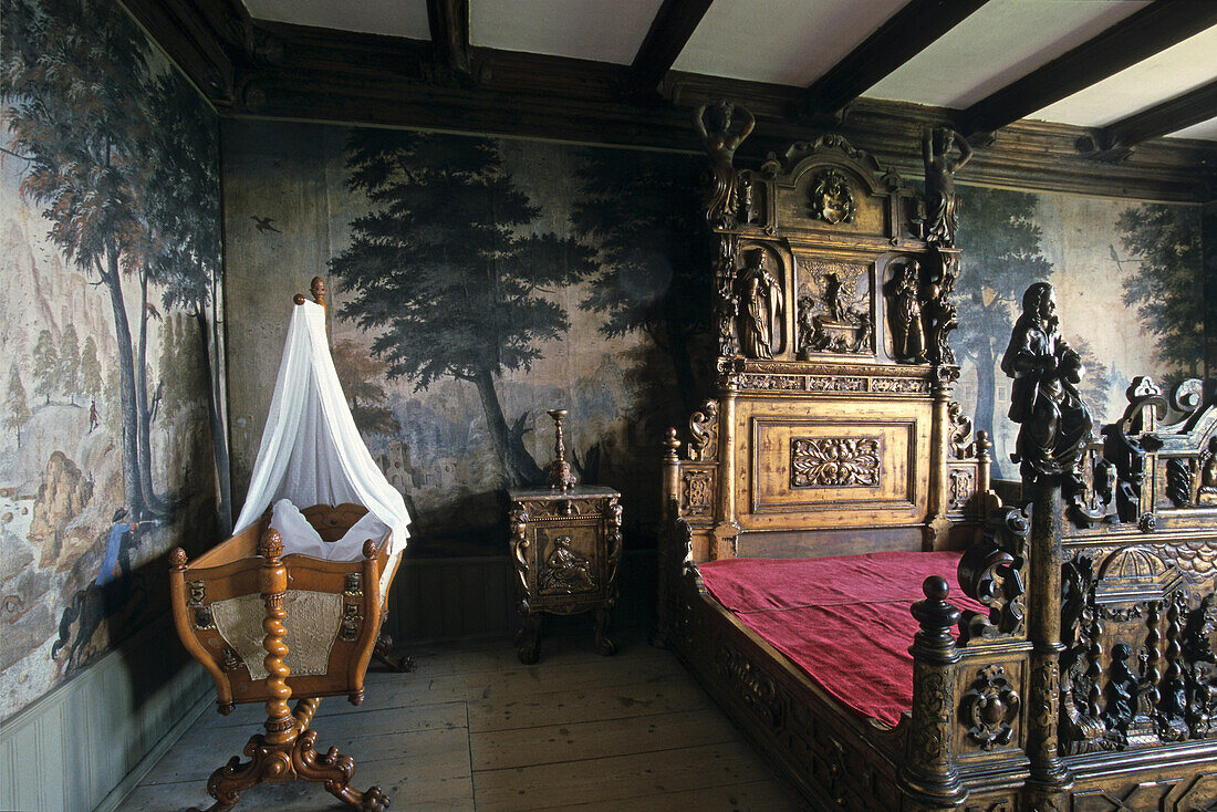 Schlafzimmer, historisch,  Burg Falkenstein, Selketal, Sachsen-Anhalt, Harz