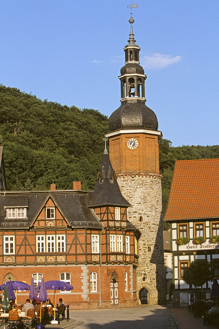 Stolberg, half-timbered building, Saiger tower, Harz mountains, Saxony Anhalt, Germany