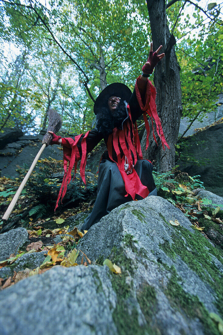 witch as guide, walking track, Bodetal, Harz Mountains, Saxony Anhalt, Germany