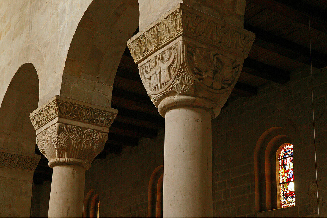 detail, capitel, St Servatius church Quedlinburg, Harz mountains, Saxony Anhalt, Germany