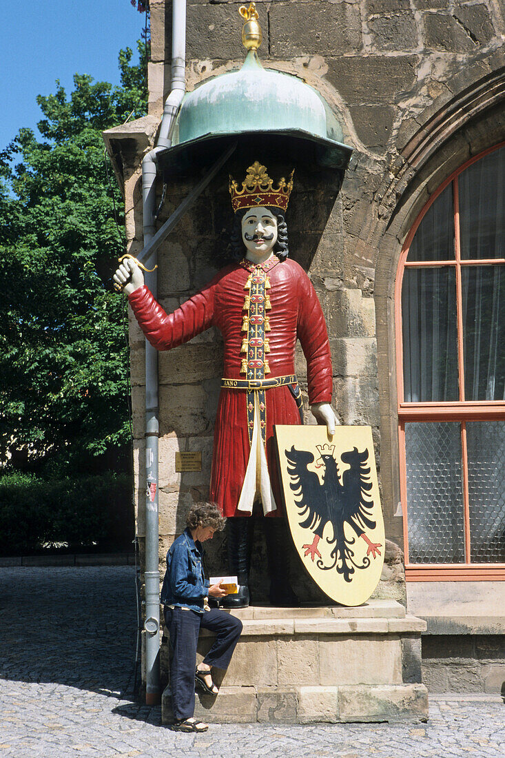 Roland statue at city hall, Nordhausen, Saxony Anhalt, Germany