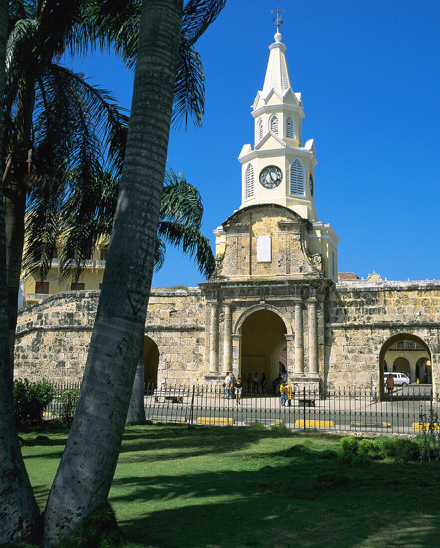 Clock Tower, main entrance to the Old City. Cartagena de Indias. Colombia