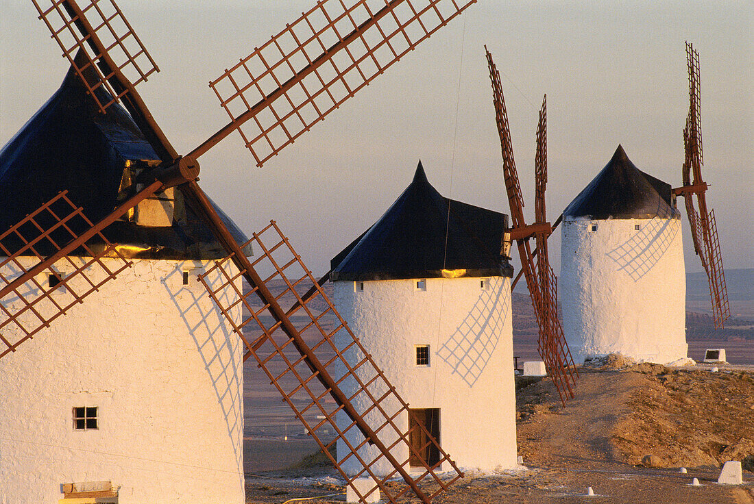 Windmills on Cerro Calderico, Consuegra. Toledo province, Castilla-La Mancha. Spain