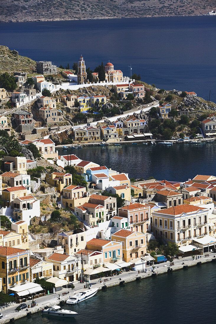 View of Symi Harbor. Symi Town/Gialos. Dodecanese, Greece