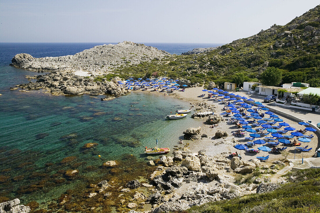 View of Ladikou Bay Beach. Ladikou Bay. Rhodes. Dodecanese, Greece