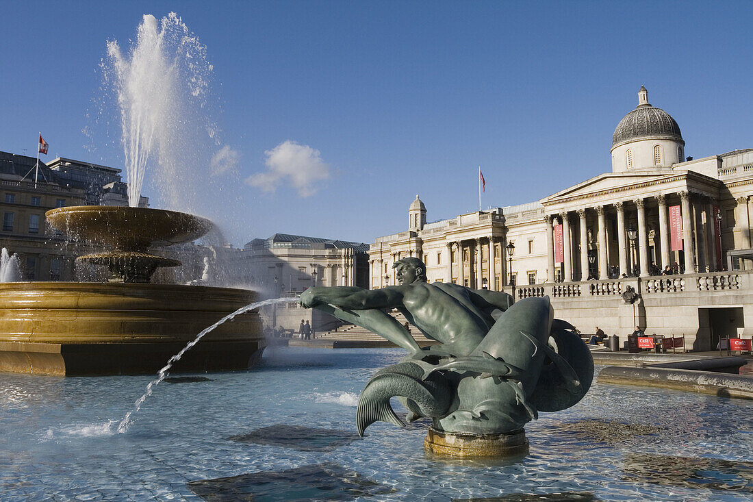 Trafalgar Square Fountain. London. England. UK.