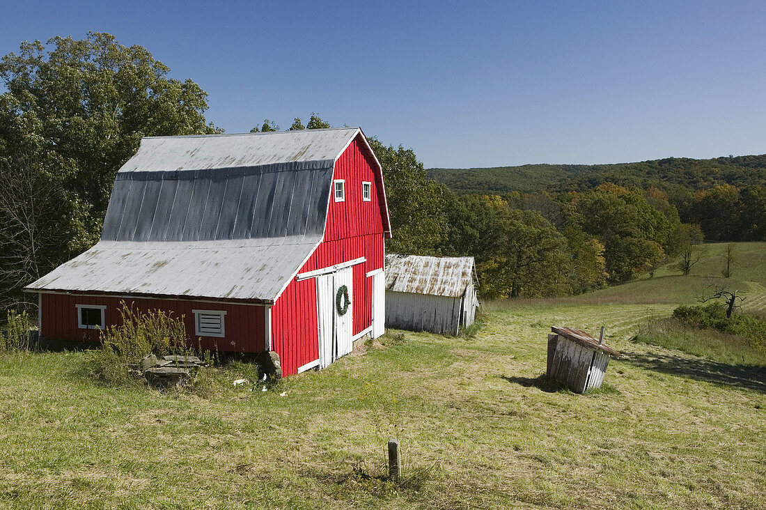 Red barn. Indiana Farm Country. Nashville. Indiana. USA.