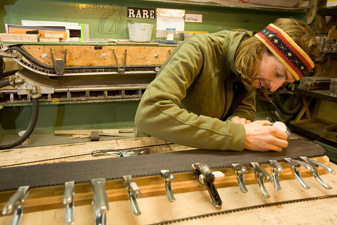 Hand-building of freeride skis, Andermatt, Canton Uri, Switzerland