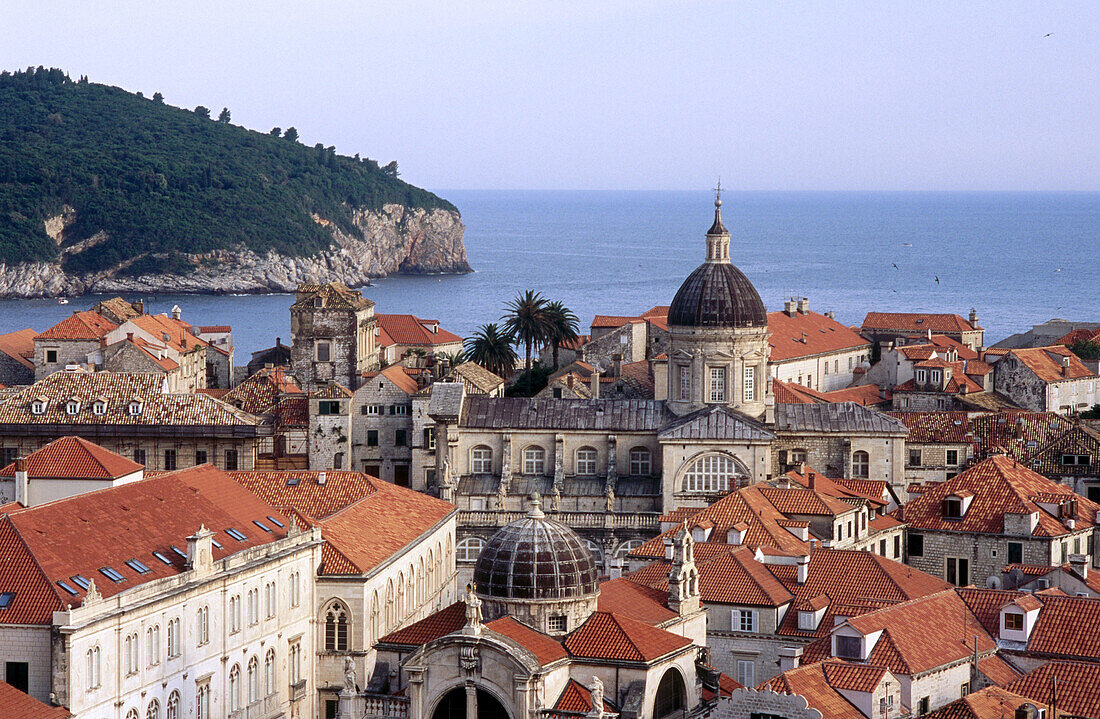 Great dome of the cathedral and roofs of the old town, Dubrovnik. Dalmatian coast, Croatia