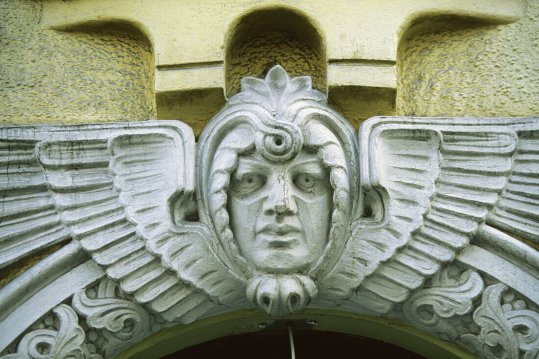 Detail of art nouveau building, old town. Riga, Latvia